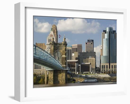 City Skyline along the Ohio River, Cincinnati, Ohio-Walter Bibikow-Framed Photographic Print