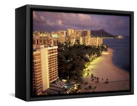 City Skyline and Beach, Honolulu, Oahu, Hawaii-Randa Bishop-Framed Stretched Canvas