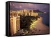 City Skyline and Beach, Honolulu, Oahu, Hawaii-Randa Bishop-Framed Stretched Canvas