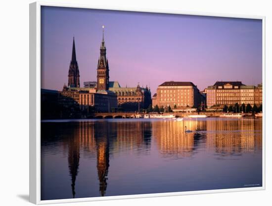 City Skyline and Binnenalster Lake, Hamburg, Schleswig-Holstein, Germany-Steve Vidler-Framed Photographic Print