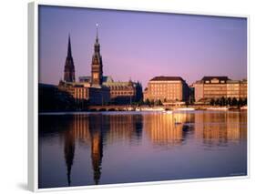 City Skyline and Binnenalster Lake, Hamburg, Schleswig-Holstein, Germany-Steve Vidler-Framed Photographic Print