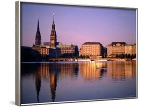 City Skyline and Binnenalster Lake, Hamburg, Schleswig-Holstein, Germany-Steve Vidler-Framed Photographic Print