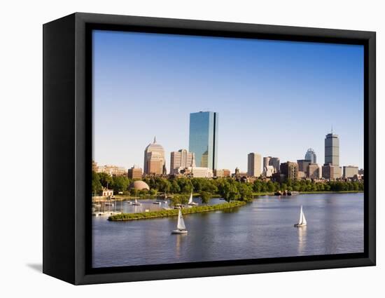 City Skyline and Charles River, Boston, Massachusetts, USA-Amanda Hall-Framed Stretched Canvas