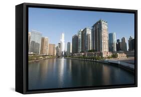 City Skyline and Chicago River, Chicago-Alan Klehr-Framed Stretched Canvas