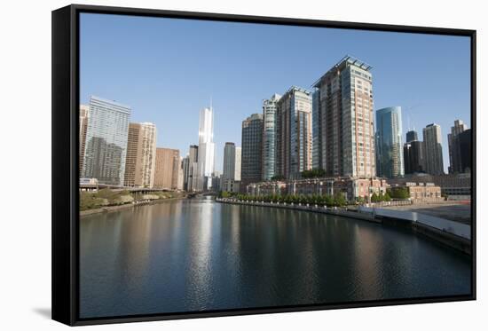 City Skyline and Chicago River, Chicago-Alan Klehr-Framed Stretched Canvas