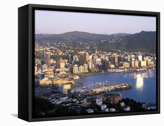 City Skyline and Harbour, Wellington, North Island, New Zealand-Steve Vidler-Framed Stretched Canvas