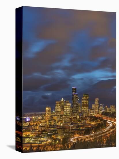 City skyline and Interstate 90 and 5 from Rizal Bridge in downtown Seattle, Washington State, USA-Chuck Haney-Stretched Canvas