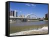 City Skyline and Main Street Bridge over the Scioto River, Columbus, Ohio, United States of America-Richard Cummins-Framed Stretched Canvas