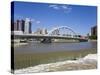 City Skyline and Main Street Bridge over the Scioto River, Columbus, Ohio, United States of America-Richard Cummins-Stretched Canvas