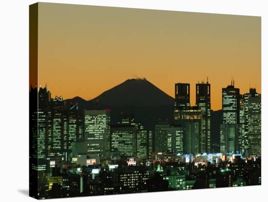 City Skyline and Mount Fuji, Night View, Tokyo, Honshu, Japan-Steve Vidler-Stretched Canvas
