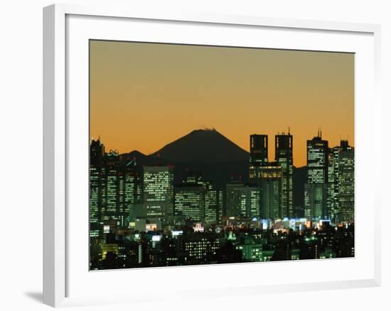 City Skyline and Mount Fuji, Night View, Tokyo, Honshu, Japan-Steve Vidler-Framed Photographic Print