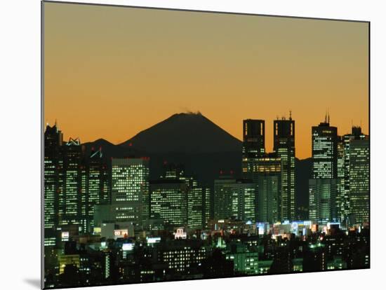 City Skyline and Mount Fuji, Night View, Tokyo, Honshu, Japan-Steve Vidler-Mounted Photographic Print