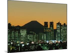 City Skyline and Mount Fuji, Night View, Tokyo, Honshu, Japan-Steve Vidler-Mounted Photographic Print