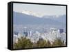 City Skyline and Mountains, Vancouver, British Columbia, Canada, North America-Christian Kober-Framed Stretched Canvas