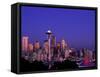 City Skyline and Space Needle, Mount Rainier in Background, Seattle, Washington, USA-Steve Vidler-Framed Stretched Canvas