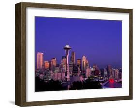 City Skyline and Space Needle, Mount Rainier in Background, Seattle, Washington, USA-Steve Vidler-Framed Photographic Print