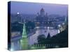 City Skyline and the Moskva River at Dusk, Moscow, Russia-Charles Bowman-Stretched Canvas