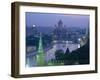 City Skyline and the Moskva River at Dusk, Moscow, Russia-Charles Bowman-Framed Photographic Print