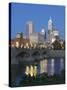 City Skyline and White River, Indianapolis, Indiana, USA-Walter Bibikow-Stretched Canvas