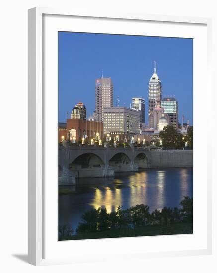 City Skyline and White River, Indianapolis, Indiana, USA-Walter Bibikow-Framed Photographic Print