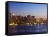 City Skyline at Dusk, Boston, Massachusetts, USA-Amanda Hall-Framed Stretched Canvas