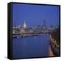 City Skyline at Dusk, London, England, UK-Roy Rainford-Framed Stretched Canvas