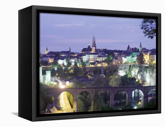 City Skyline at Dusk, Luxembourg City, Luxembourg, Europe-Gavin Hellier-Framed Stretched Canvas