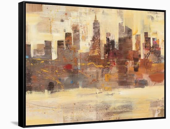 City Skyline at Dusk-Albena Hristova-Framed Stretched Canvas