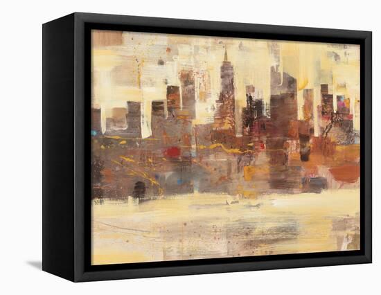 City Skyline at Dusk-Albena Hristova-Framed Stretched Canvas