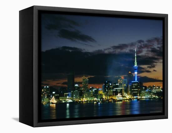 City Skyline at Night, Auckland, North Island, New Zealand, Pacific-Neale Clarke-Framed Stretched Canvas