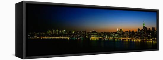 City Skyline at Night, View of Manhattan from Long Island, New York City, New York State, USA-null-Framed Stretched Canvas