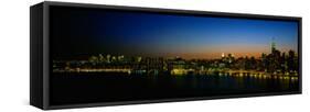 City Skyline at Night, View of Manhattan from Long Island, New York City, New York State, USA-null-Framed Stretched Canvas