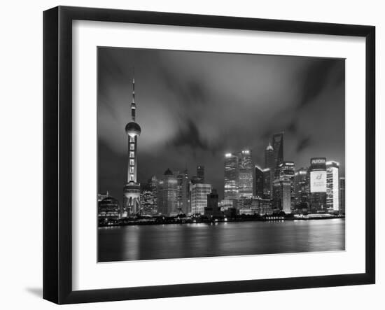 City Skyline at Night with Oriental Pearl Tower and Pudong Skyscrapers across the Huangpu River, Sh-Neale Clark-Framed Photographic Print