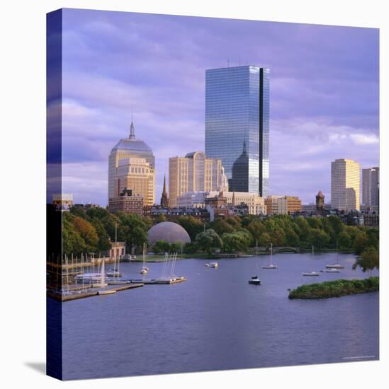 City Skyline at Sunset, Boston, Massachusetts, New England, USA-Roy Rainford-Stretched Canvas