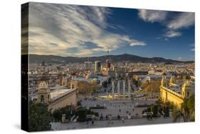 City Skyline at Sunset from Montjuic, Barcelona, Catalonia, Spain-Stefano Politi Markovina-Stretched Canvas