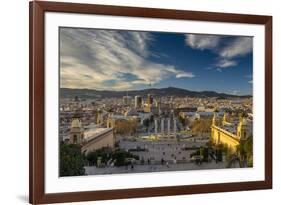 City Skyline at Sunset from Montjuic, Barcelona, Catalonia, Spain-Stefano Politi Markovina-Framed Photographic Print