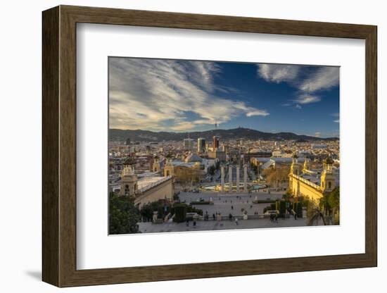 City Skyline at Sunset from Montjuic, Barcelona, Catalonia, Spain-Stefano Politi Markovina-Framed Photographic Print