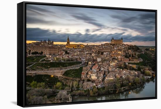 City Skyline at Sunset, Toledo, Castile La Mancha, Spain-Stefano Politi Markovina-Framed Stretched Canvas