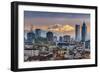 City Skyline at Sunset with the Snowy Alps in the Background, Milan, Lombardy, Italy-Stefano Politi Markovina-Framed Photographic Print