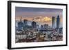 City Skyline at Sunset with the Snowy Alps in the Background, Milan, Lombardy, Italy-Stefano Politi Markovina-Framed Photographic Print