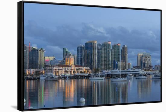 City Skyline from Harbor in San Diego, California, USA-Chuck Haney-Framed Stretched Canvas