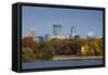 City Skyline from Lake Calhoun, Autumn, Minneapolis, Minnesota, USA-Walter Bibikow-Framed Stretched Canvas