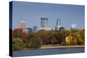 City Skyline from Lake Calhoun, Autumn, Minneapolis, Minnesota, USA-Walter Bibikow-Stretched Canvas