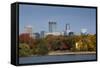 City Skyline from Lake Calhoun, Autumn, Minneapolis, Minnesota, USA-Walter Bibikow-Framed Stretched Canvas