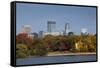 City Skyline from Lake Calhoun, Autumn, Minneapolis, Minnesota, USA-Walter Bibikow-Framed Stretched Canvas