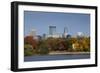 City Skyline from Lake Calhoun, Autumn, Minneapolis, Minnesota, USA-Walter Bibikow-Framed Photographic Print