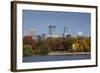 City Skyline from Lake Calhoun, Autumn, Minneapolis, Minnesota, USA-Walter Bibikow-Framed Photographic Print