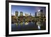 City skyline from marina of Puerto Madero at night, San Telmo, Buenos Aires, Argentina, South Ameri-Stuart Black-Framed Photographic Print