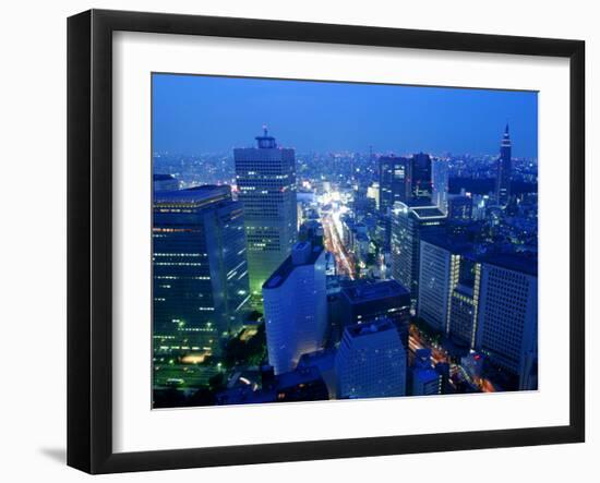 City Skyline from Sky Bar, Park Hyatt Tokyo, Tokyo, Japan-Greg Elms-Framed Premium Photographic Print