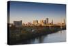 City Skyline from the Arkansas River, Dawn, Little Rock, Arkansas, USA-Walter Bibikow-Stretched Canvas